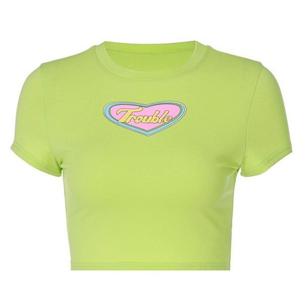 Emmiol Store Heart Trouble Printed Crop Top - Green